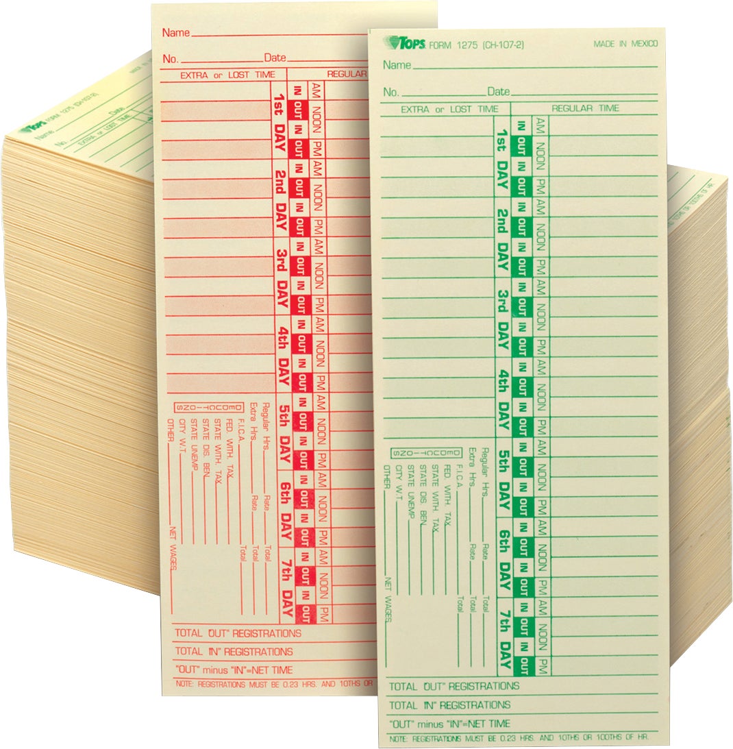 TOPS Bi-Weekly Time Clock Cards, CH-107-2, 500 Count