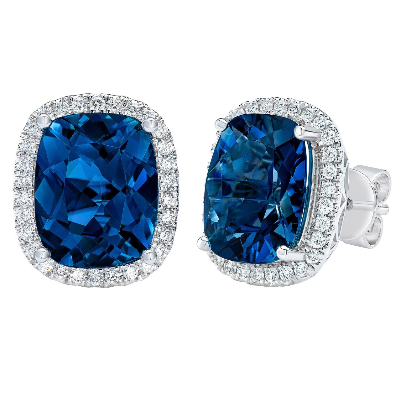 14KT WHITE GOLD VS2 I DIAMOND & LONDON BLUE TOPAZ EARRINGS - Image 1