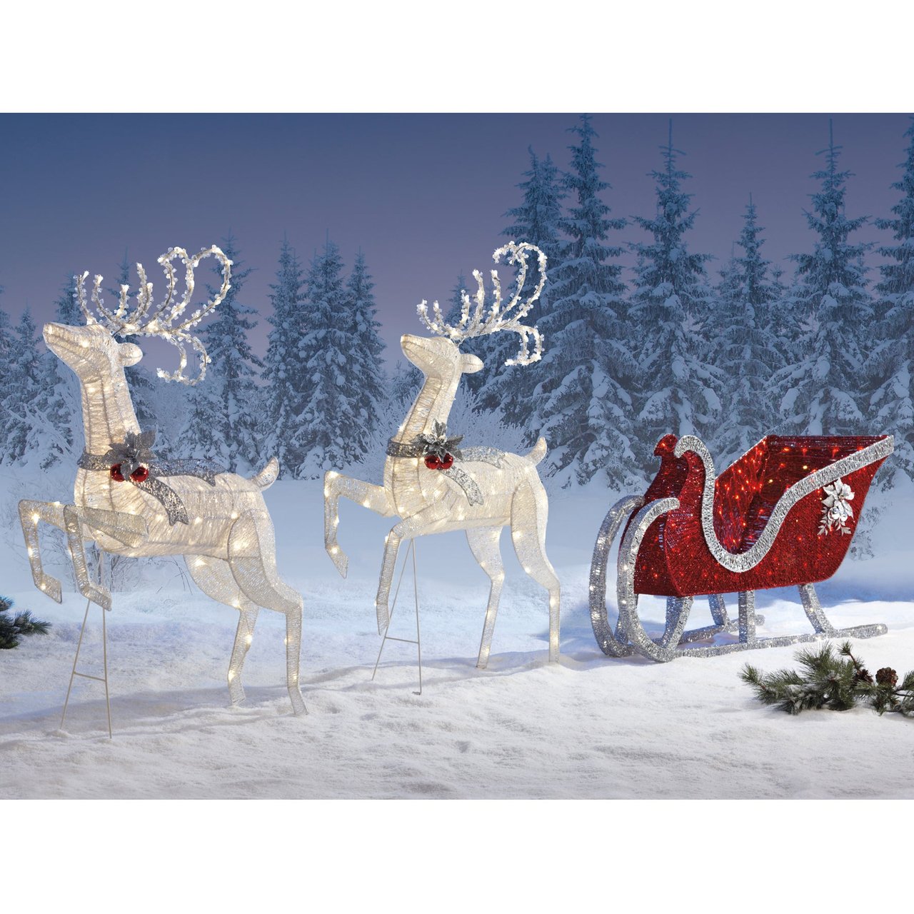 SLEIGH & 2 DEER WITH LED LIGHTS