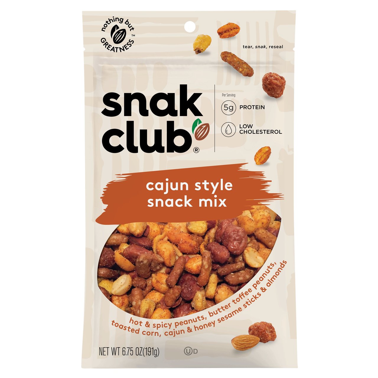 Snak Club Cajun Style Snack Mix, 6.75 oz, 6-Count