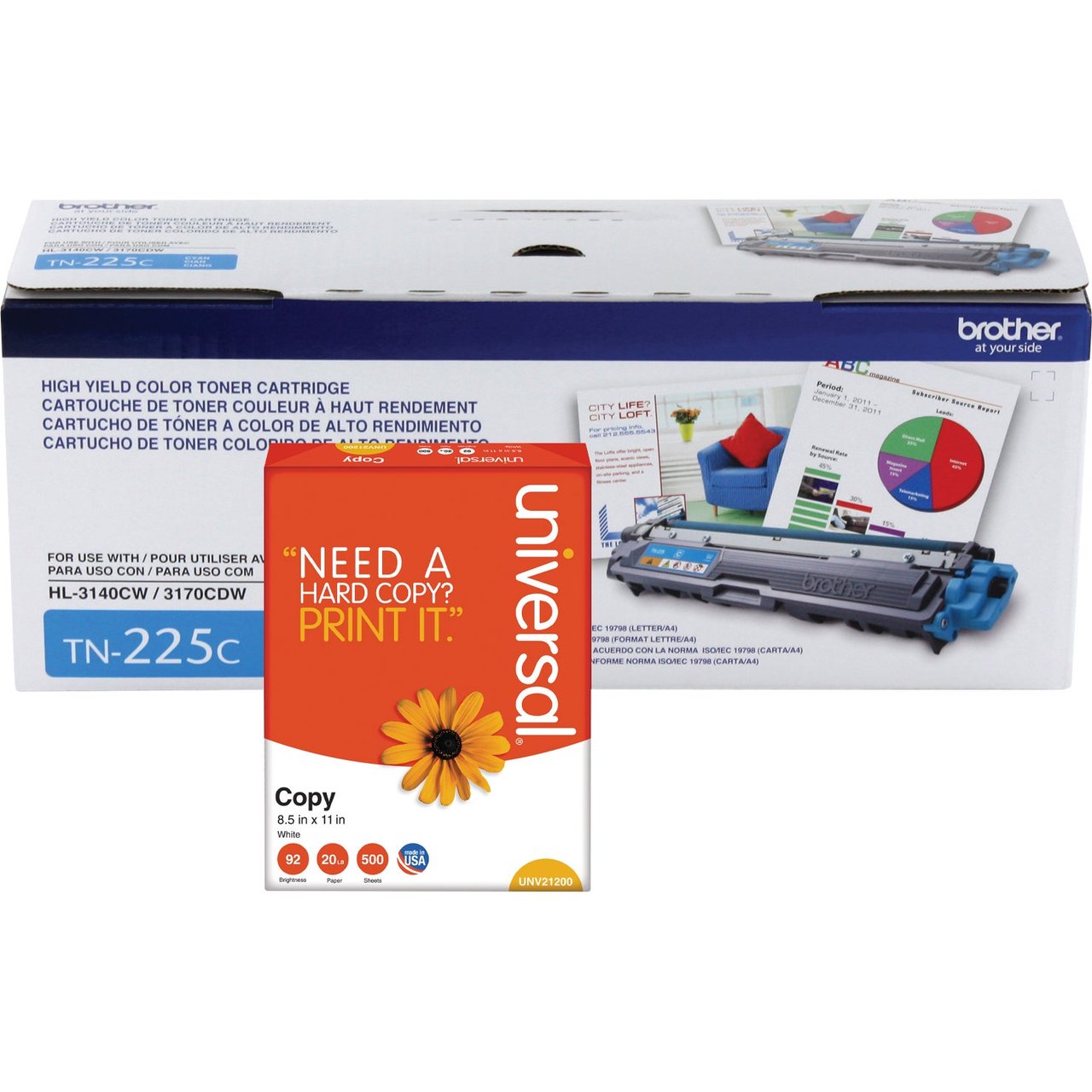Brother High Yield Cyan Toner Cartridge TN225C, 2-Pack - Image 1