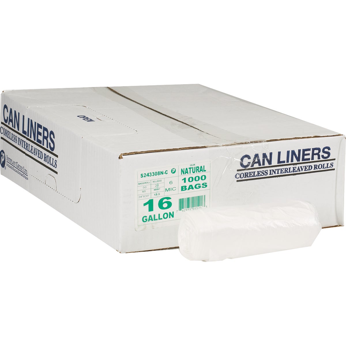 Inteplast Group IBS 16-Gallon Natural Can Liner, 1000 CT