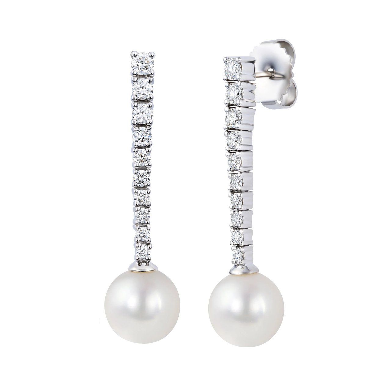 14K White Gold 0.47 CTW Diamond & Freshwater Cultured Pearl 7.5-8MM Earrings - Image 1