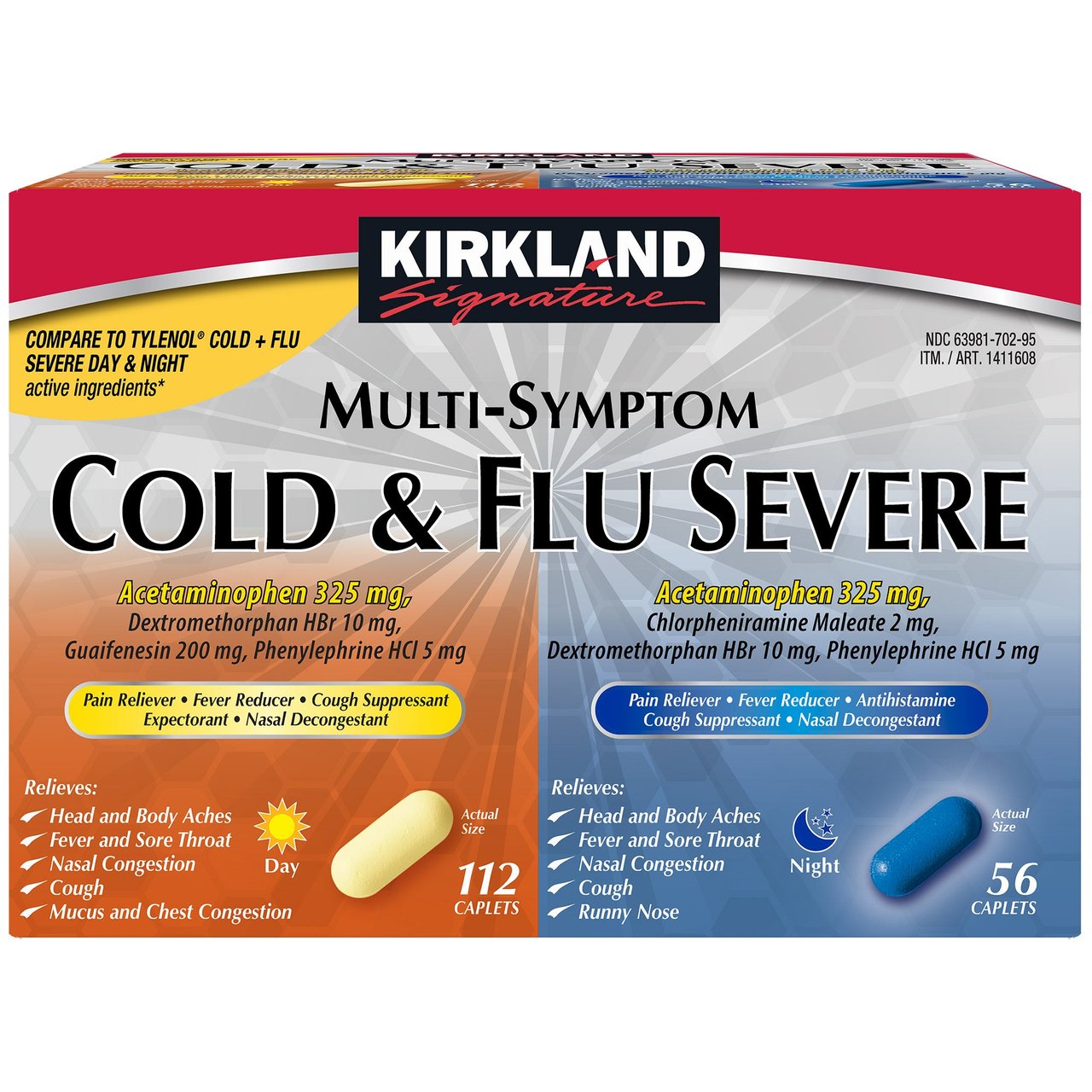 Kirkland Signature Multi-Symptom Cold & Flu Severe Caplets, Day 112 CT, Night 56 CT - Image 1