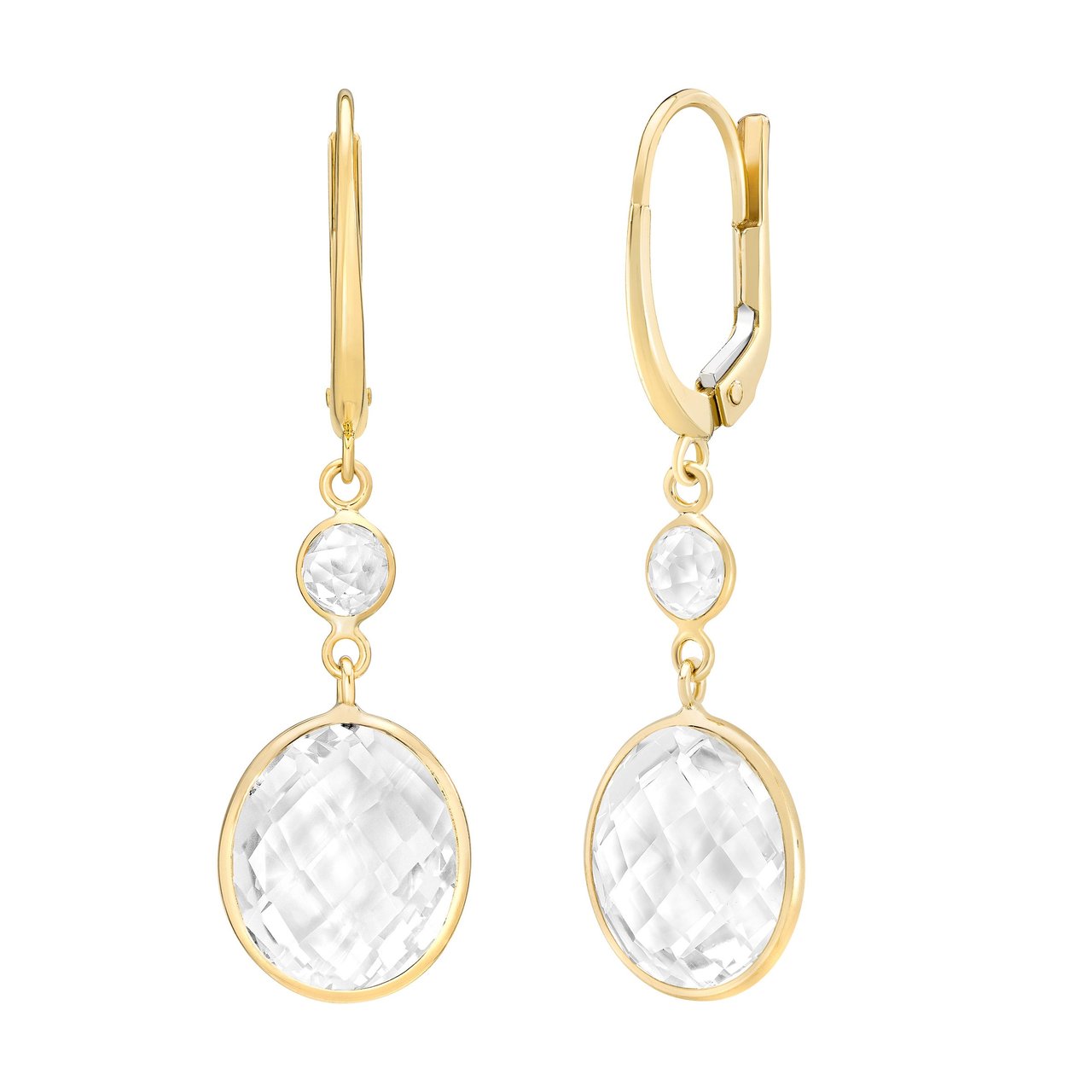 14kt Yellow Gold White Topaz Dangle Earrings - Image 1