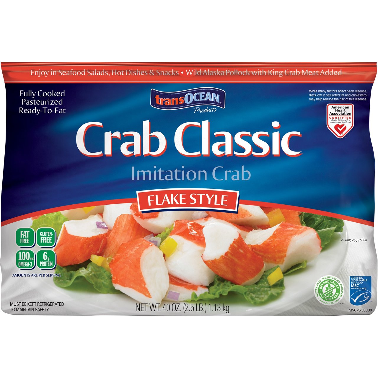 Trans Ocean Crab Classic Imitation Crab Flake Style, 2.5 lbs - Image 1