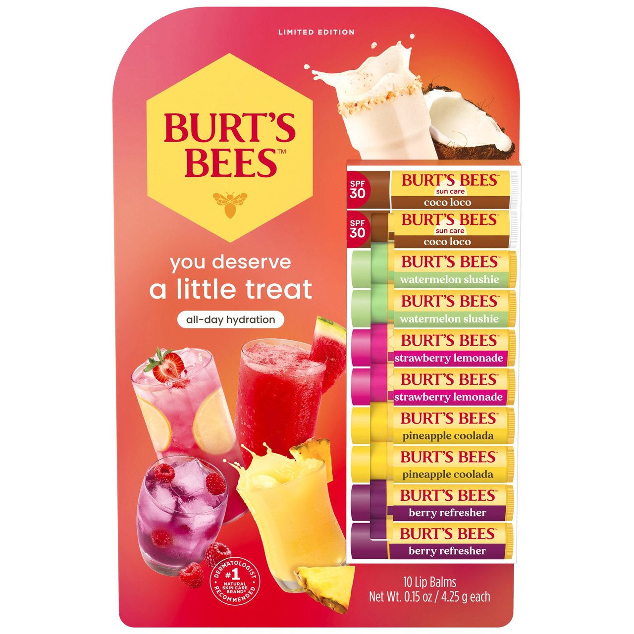 Burt's Bees Limited Edition "Drink Mix" Lip Balm, 10 Pack - Image 1