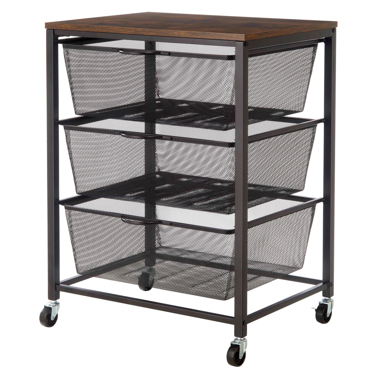 Edifice Mesh Rolling Cart, 3 Tiered Baskets - Image 1