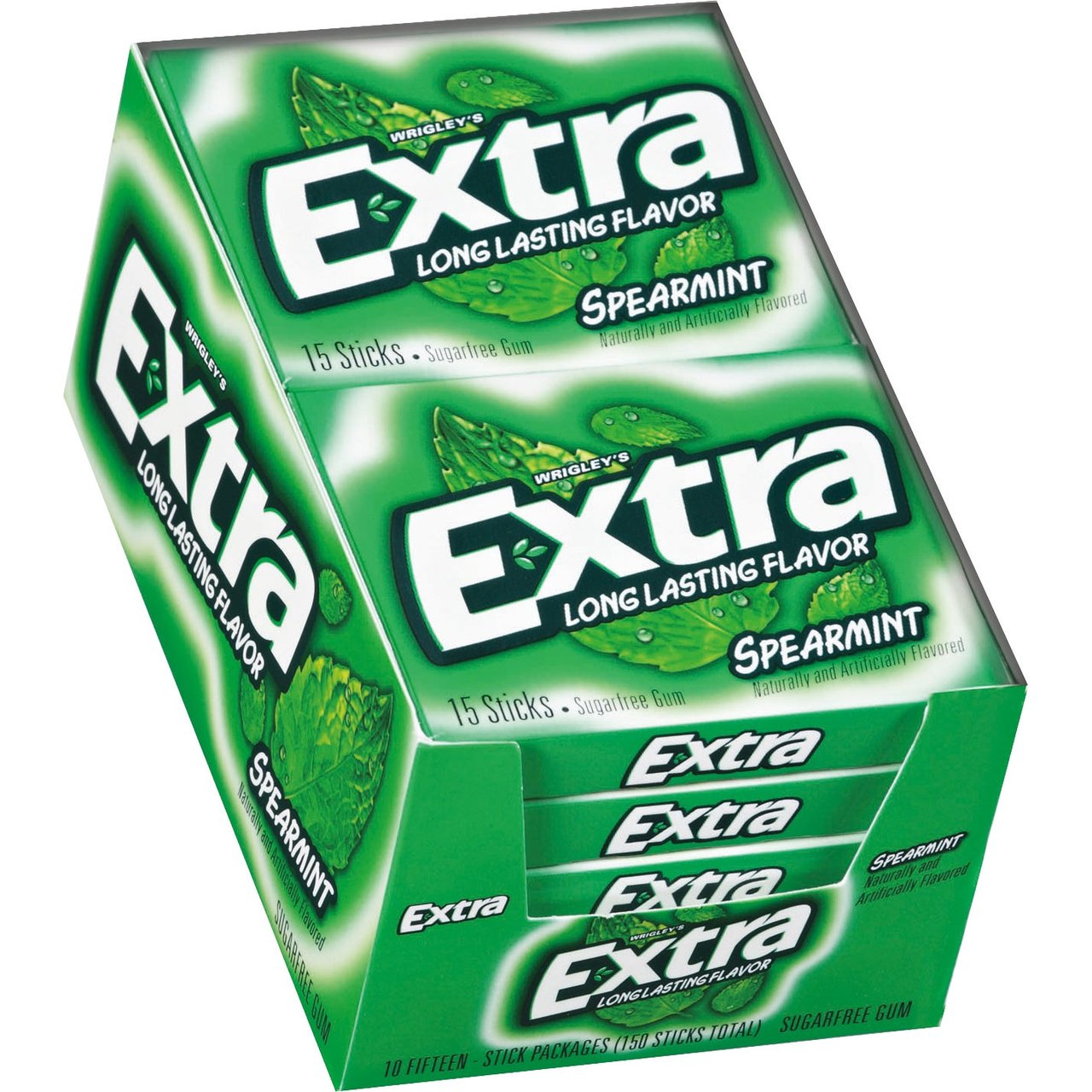 Extra Spearmint Sugar Free Gum, Slim Pack, 15 Sticks, 10-Count - Image 1