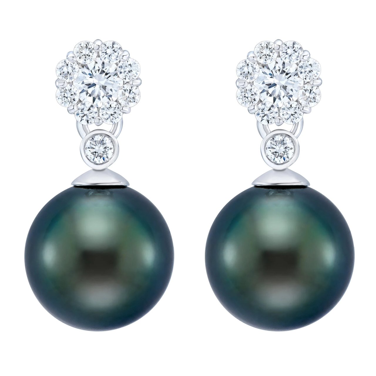 14kt White Gold & Diamond Tahitian Cultured Pearl 8-9mm Earrings - Image 1