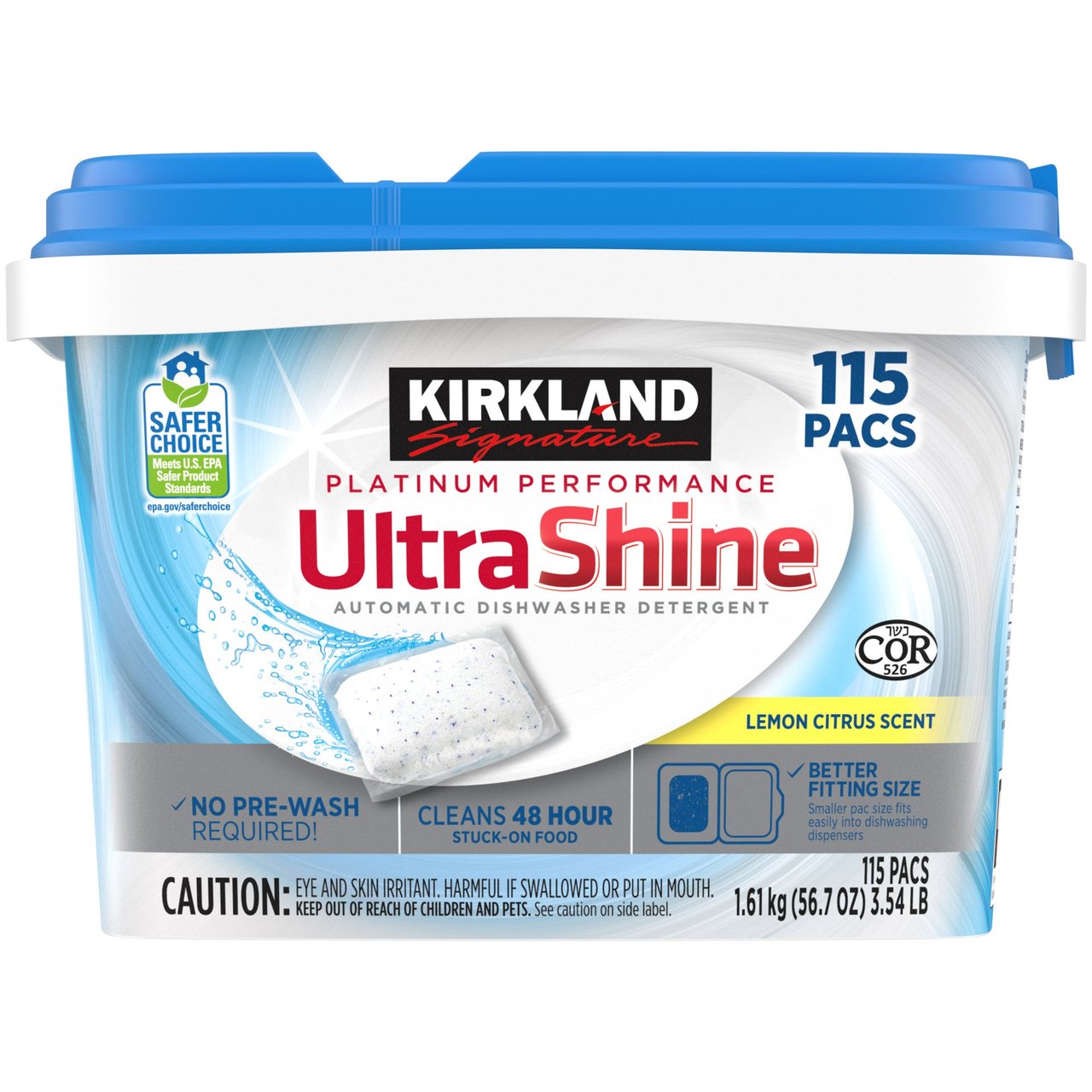 Kirkland Signature Platinum Performance UltraShine Dishwasher Detergent Pacs, 115 CT - Image 1