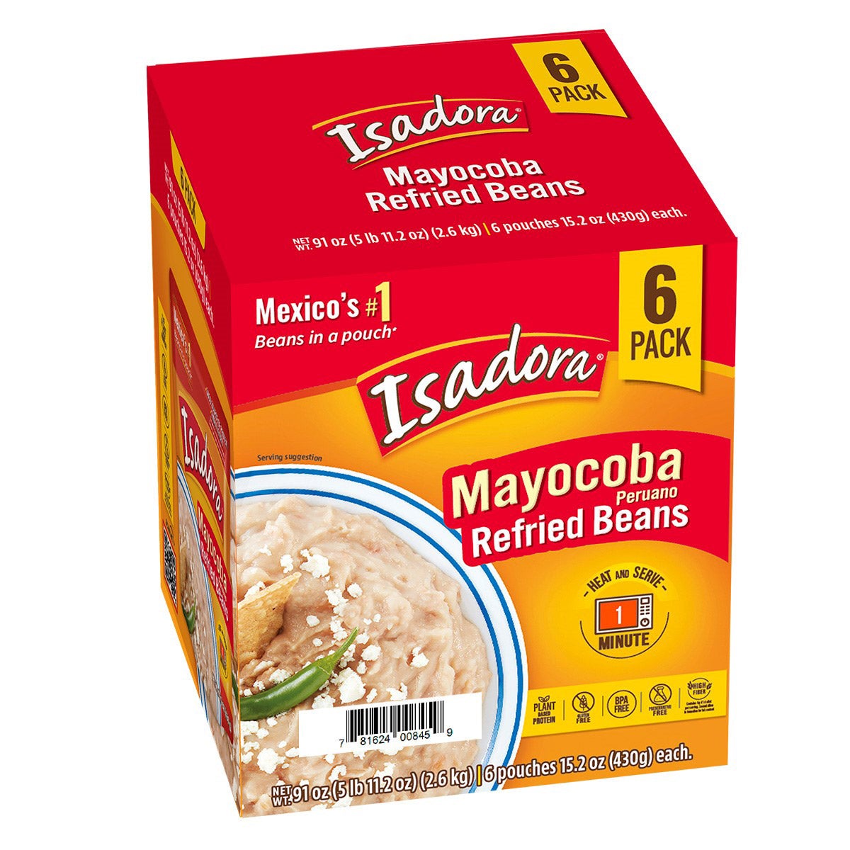 Isadora Mayocoba Refried Beans, 6 Pack, 15.2 oz Each - Image 1