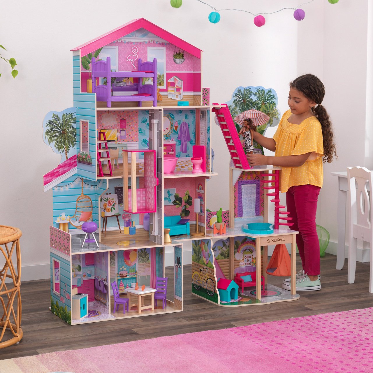 KidKraft Pool Party Mansion Dollhouse with EZ Kraft Assembly - Image 1