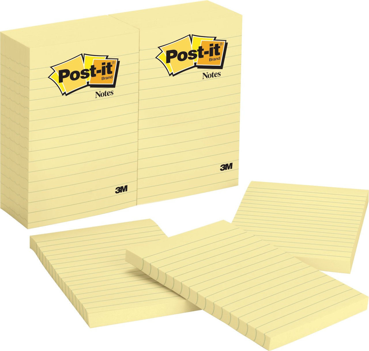 Post-it Notes, Canary Yellow, Lined, 4" x 6", 12 Pack (MMM660YW) - Image 1