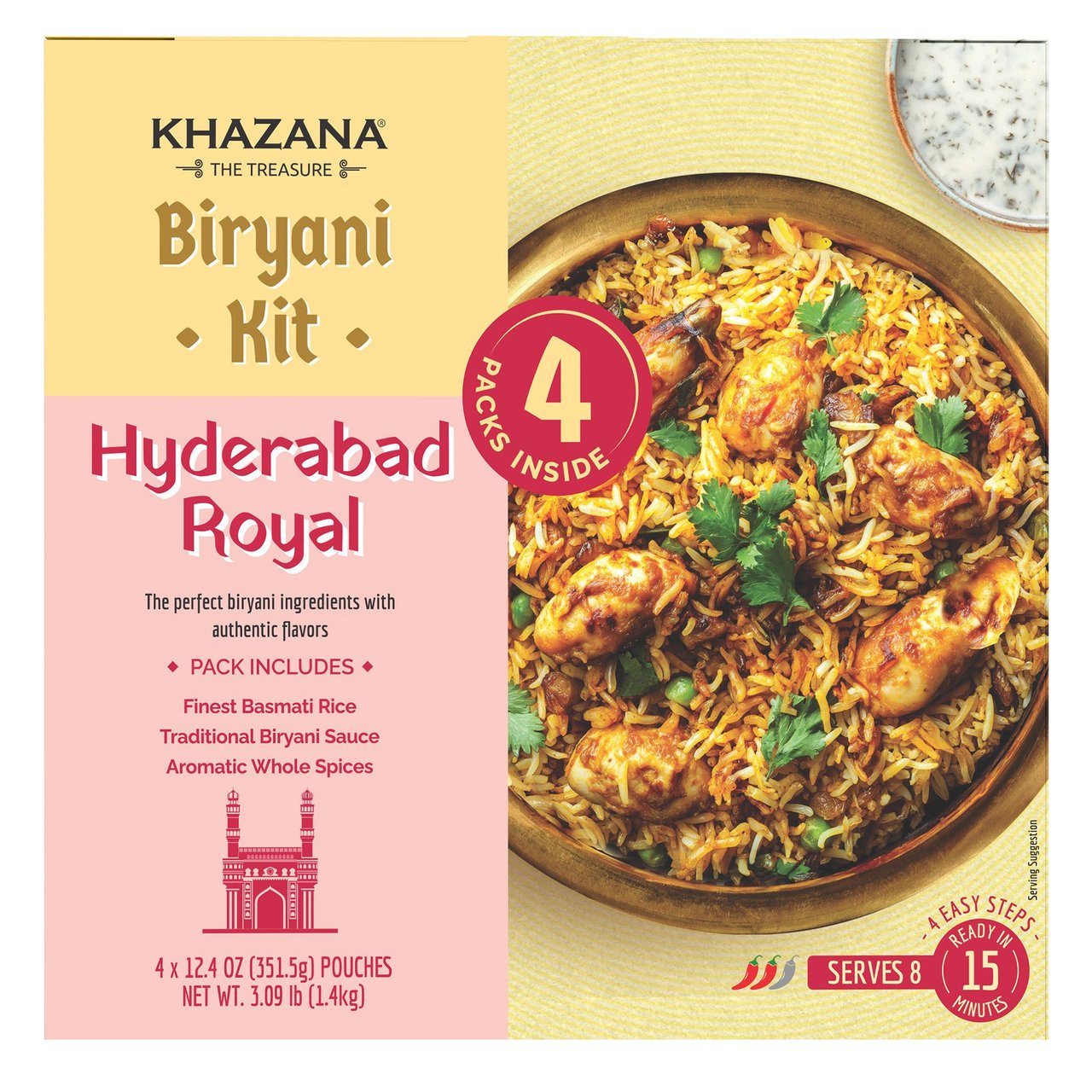 Khazana Biryani Kit Hyderabad Royal 4/12.4 oz (3.1 lbs) - Image 1