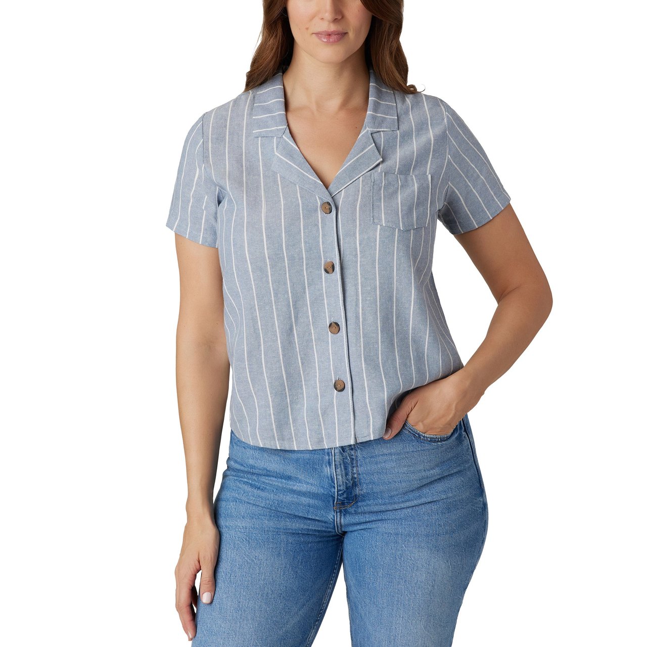 Hang Ten Ladies' Button Up Linen Blend Shirt - Image 1