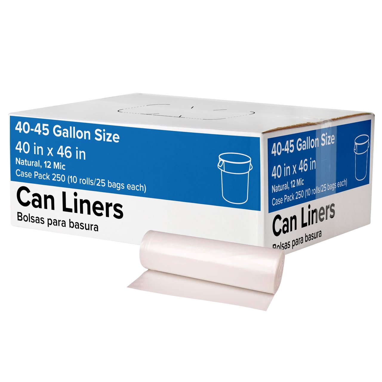 45-Gallon Clear Can Liner, 250 Count