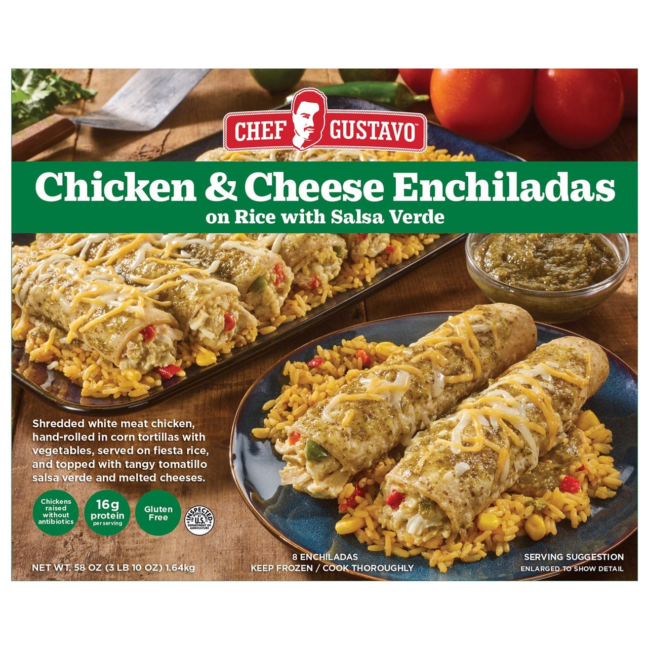 Chef Gustavo Chicken & Cheese Enchiladas 58 Ounce Tray - Image 1