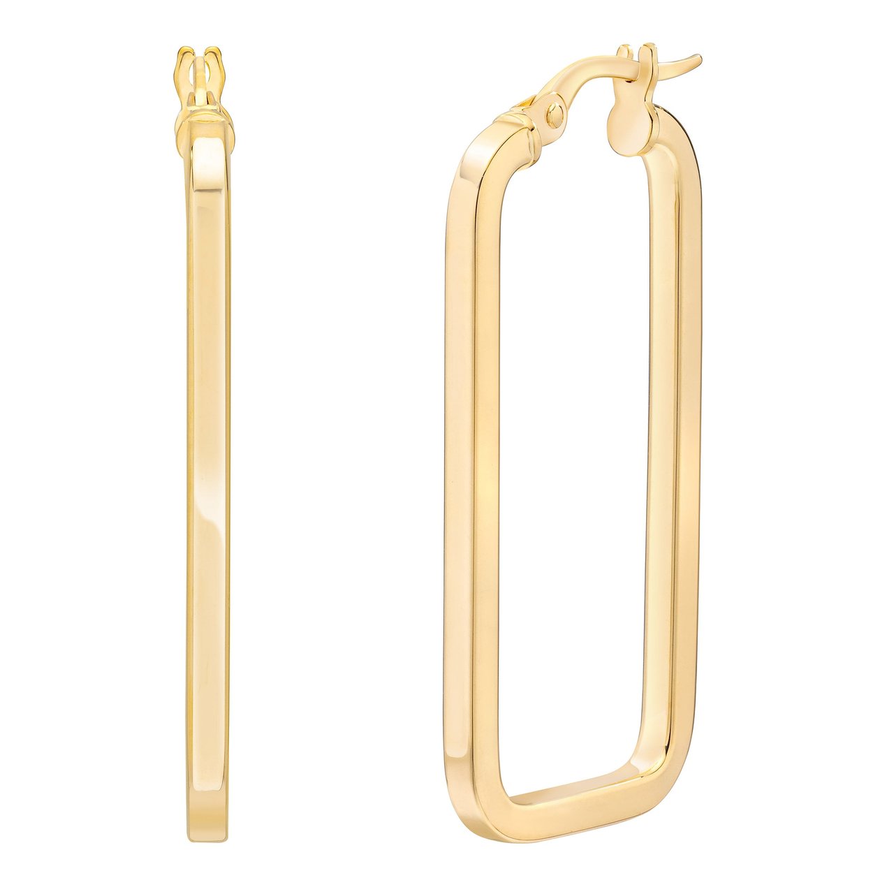 14kt Yellow Gold Rectangular Hoop Earrings Made in Italy - Image 1
