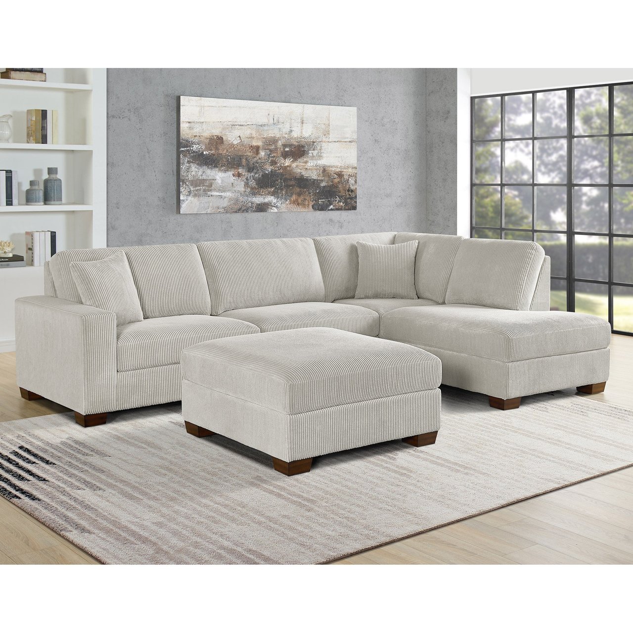 Thomasville Artesia 3-Piece Corduroy Fabric Sectional with Ottoman - Image 1