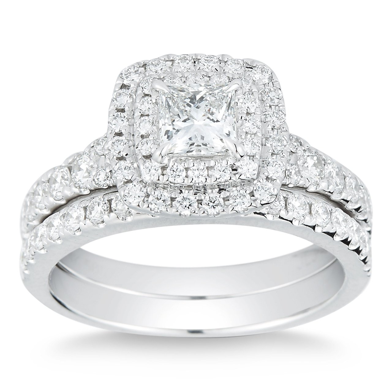 14Kt White Gold VS2 I 1.45 CTW Princess Cut Diamond Bridal Ring Set, Size 5, 0.50 CTR - Image 1