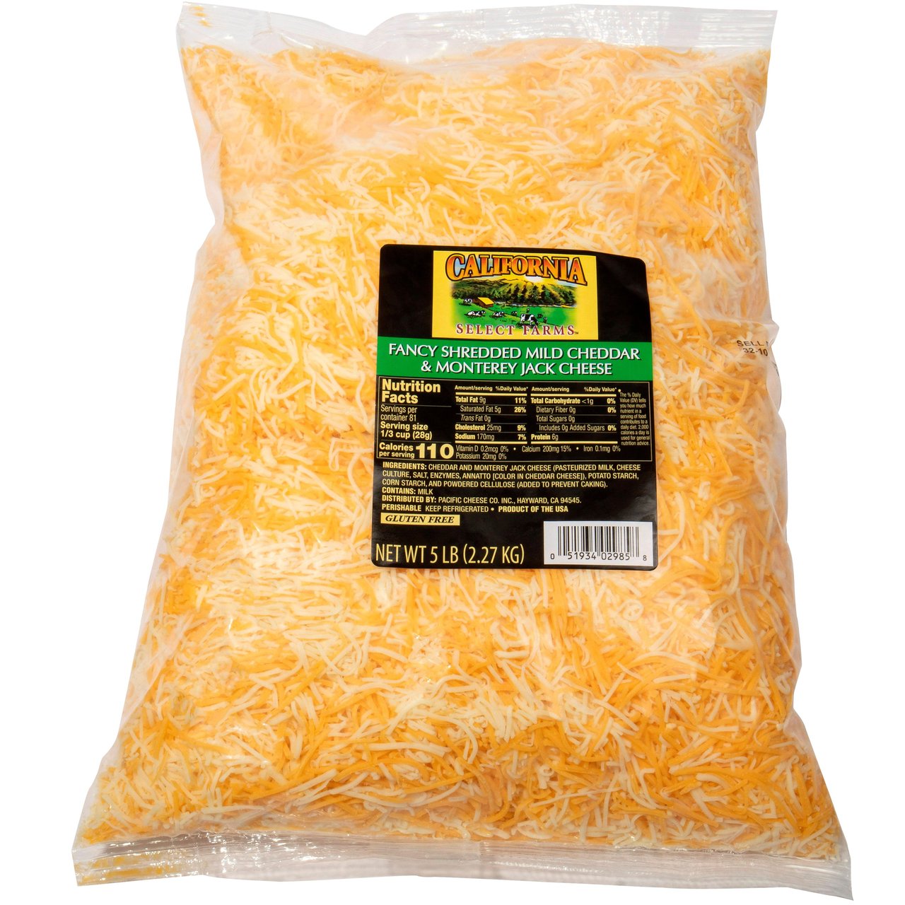 California Select Farms Mild Cheddar & Monterey Jack Cheese, Shredded, 5 lbs - Image 1