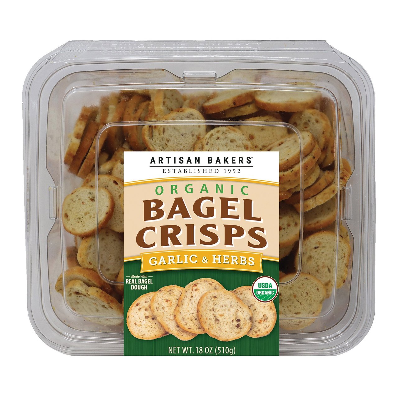 Organic Artisan Bakers Garlic and Herb Bagel Crisps 18 Ounces - Image 1