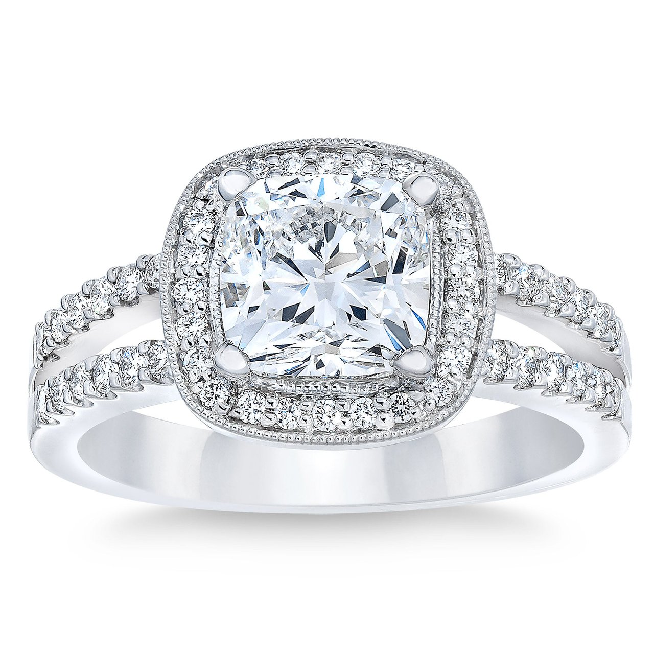 1.90 CTW Cushion Cut Diamond Wedding Ring, 1.50ct Center, VS2 Clarity, G Color, Platinum, Size 7 - Image 1