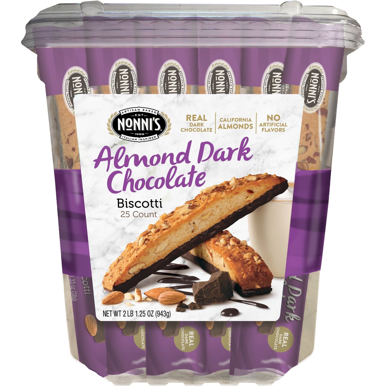 Nonni's Biscotti, Almond Dark Chocolate, 25 Count - Image 1