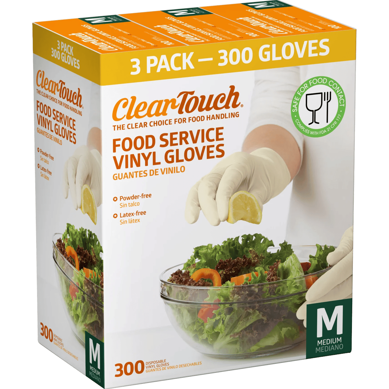 Medline Clear-Touch Food Service Vinyl Gloves, Medium, 3-Pack/100 ct - Image 1