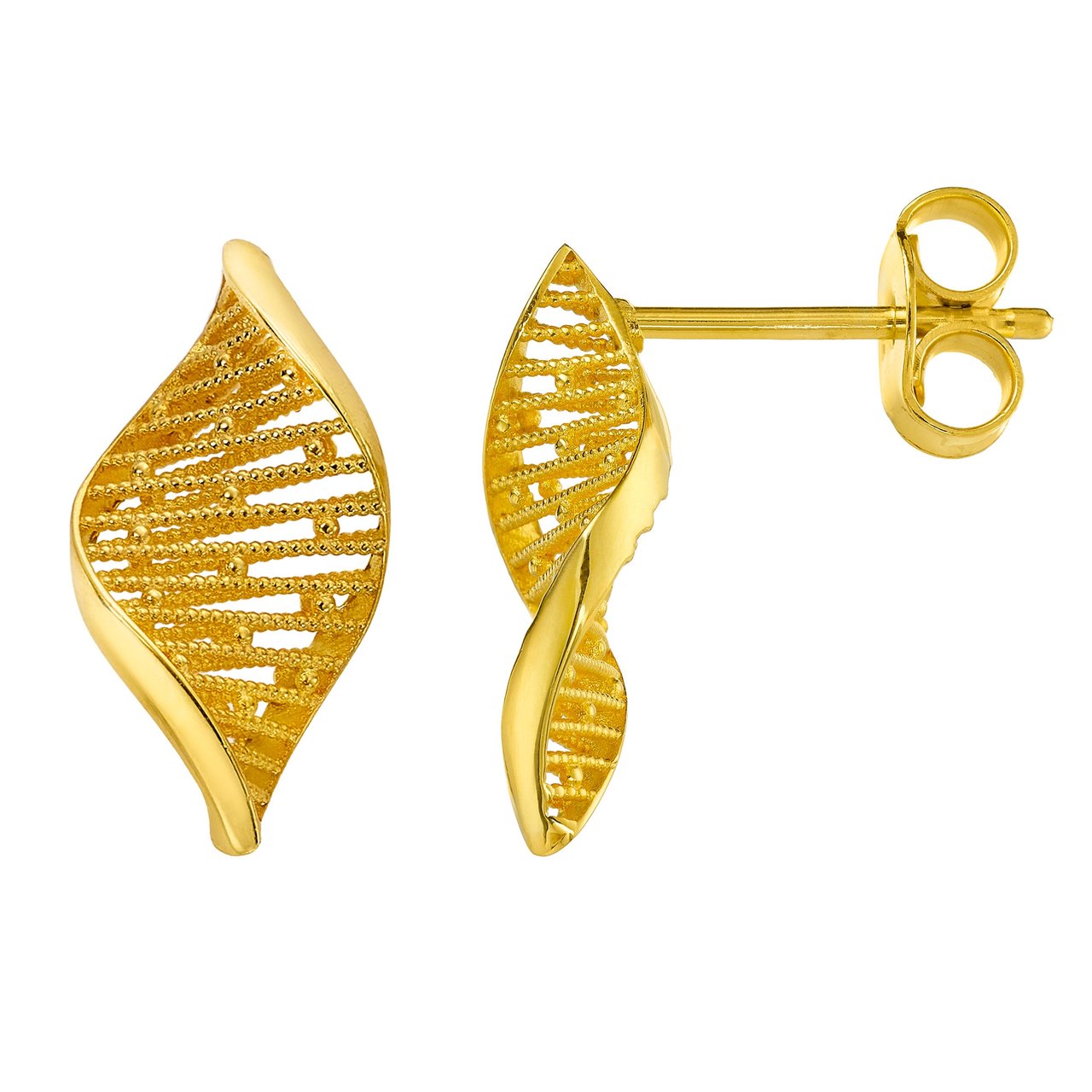 22KT YELLOW GOLD BEADED SPIRAL EARRINGS MADE IN ITALY - Image 1