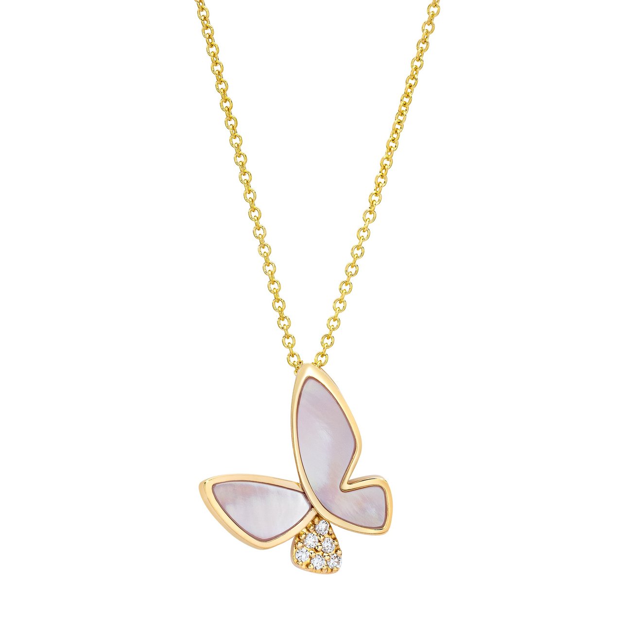 14kt Yellow Gold Mother of Pearl & Diamond Butterfly Pendant - Image 1