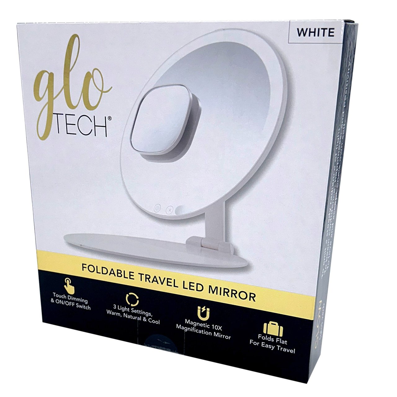 Glo Tech Foldable Travel LED Mirror Black or White - Image 1
