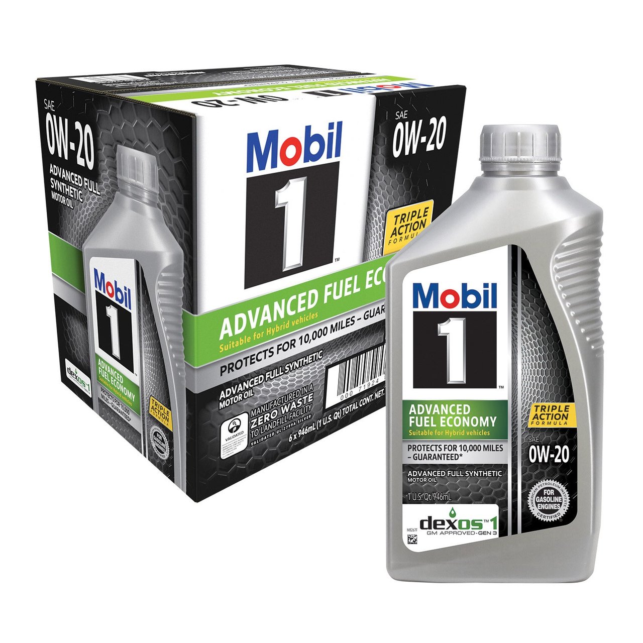 Mobil 1 0W-20 Synthetic Oil, 6 x 1 Quart Bottles - Image 1