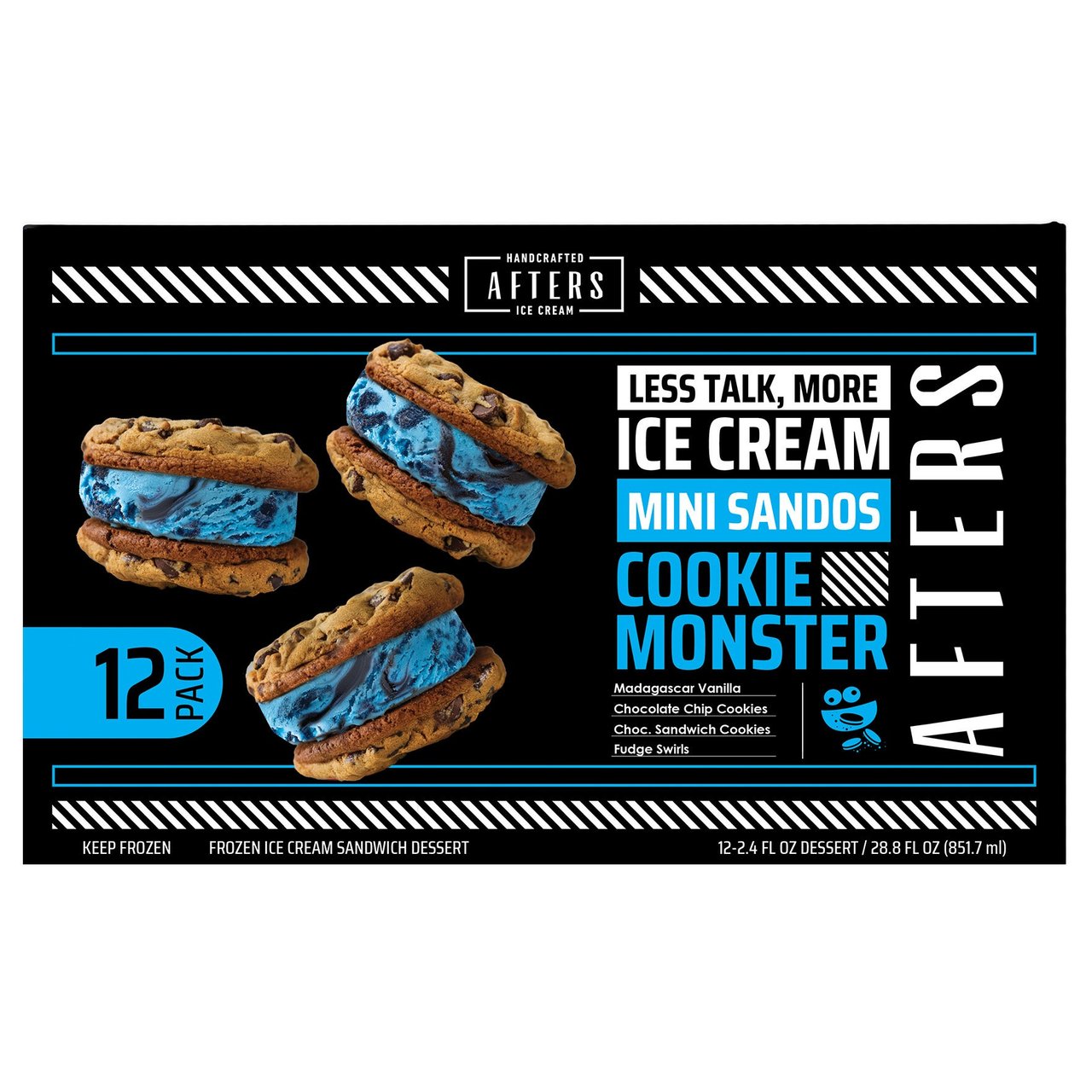 Afters Ice Cream Cookie Monster Sando, 12-Pack, 2.4 oz Each - Image 1