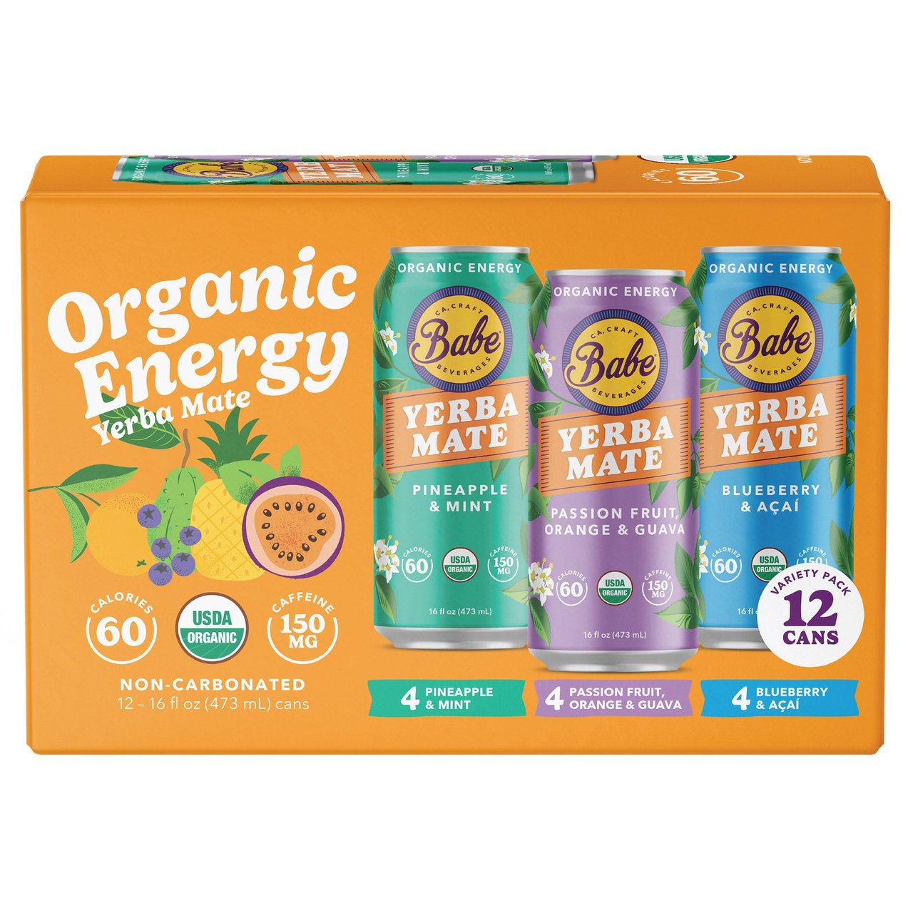 Babe Beverages Yerba Mate Variety Pack, 12-Count, 16 oz Cans - Image 1