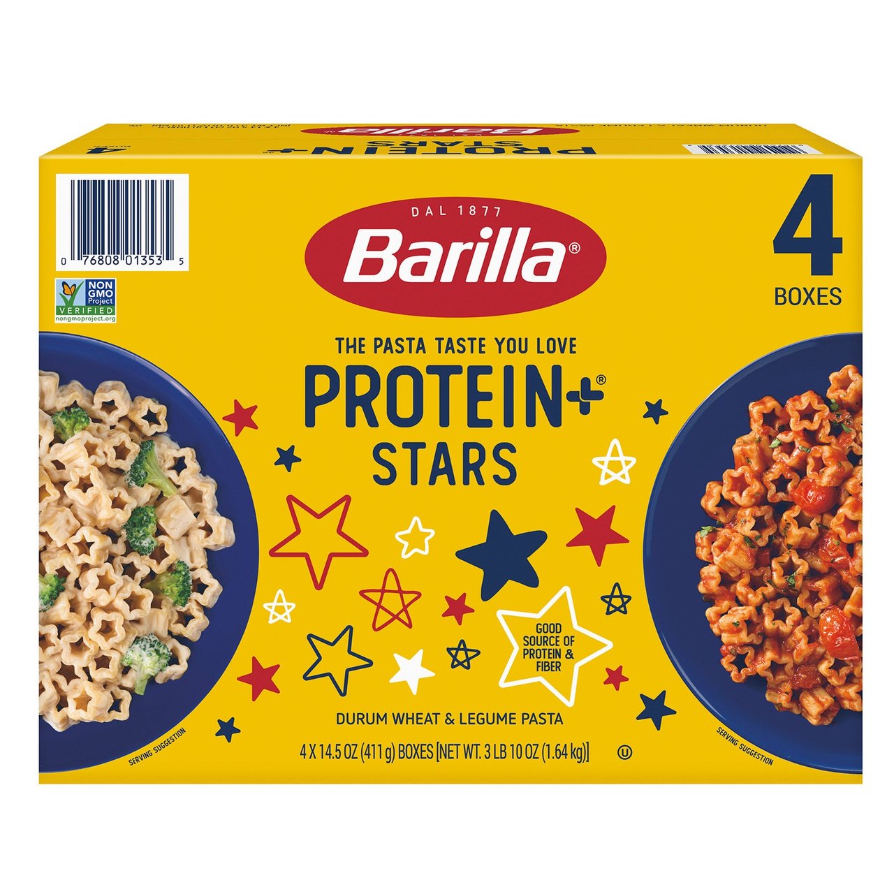 Barilla Protein+ Pasta Stars, 4/14.5 oz Boxes - Image 1