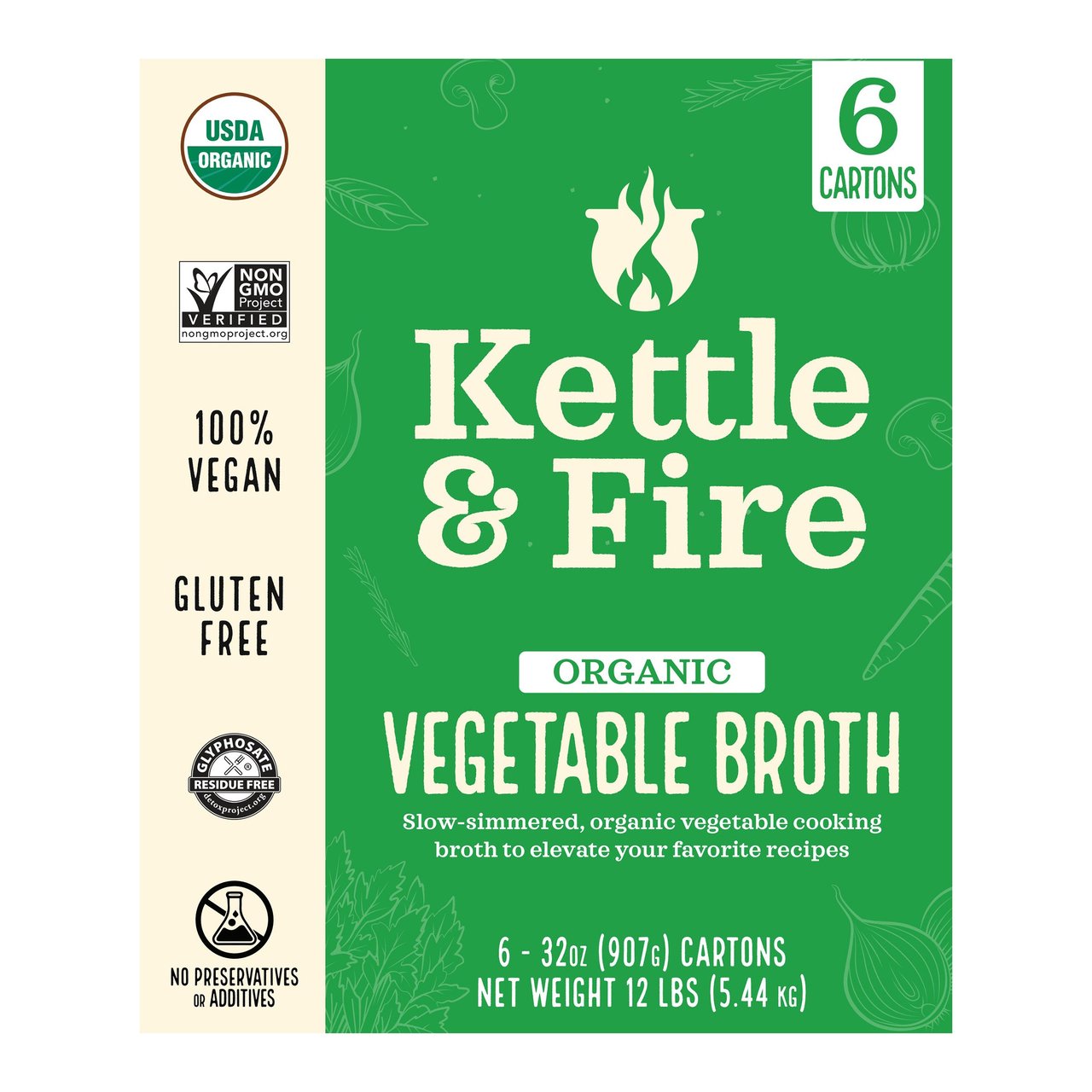 Kettle and Fire Organic Vegetable Broth 6/32 Ounce Cartons - Image 1
