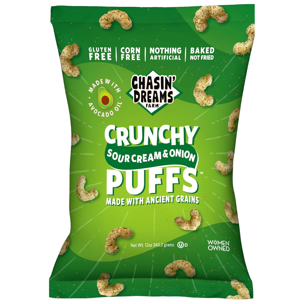 Chasin' Dreams Farm Sour Cream & Onion Crunchy Ancient Grain Puffs 12 Ounces