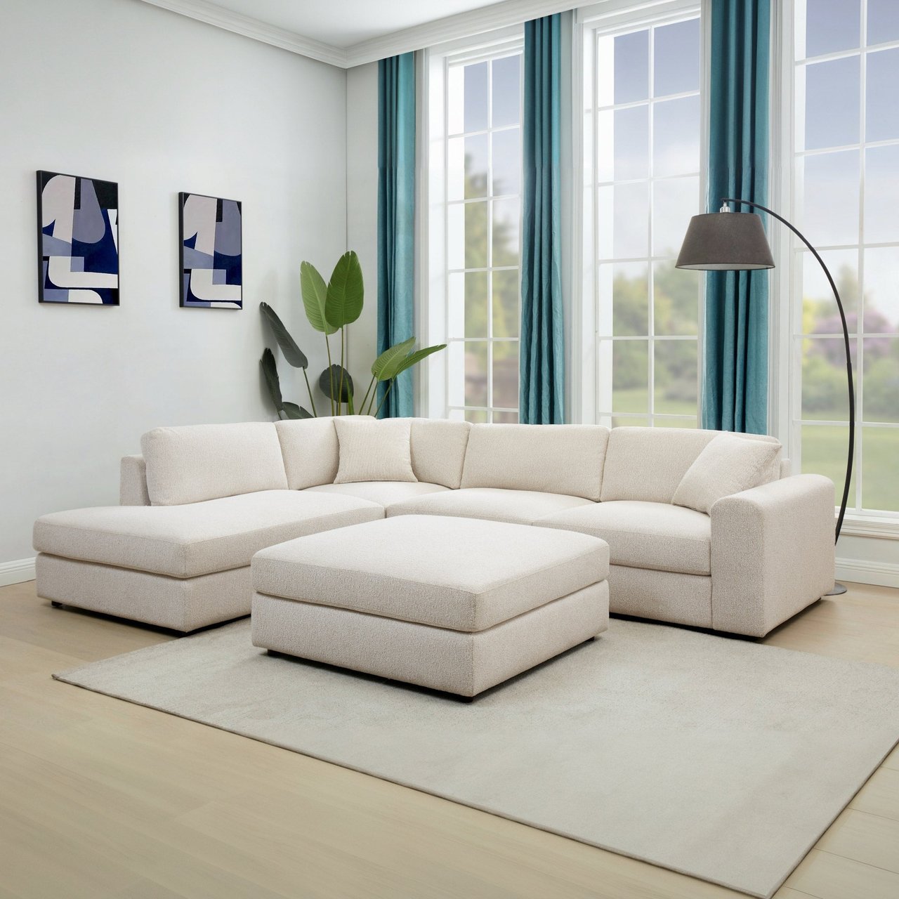 East & Vine Andee Fabric Sectional with Ottoman - Image 1