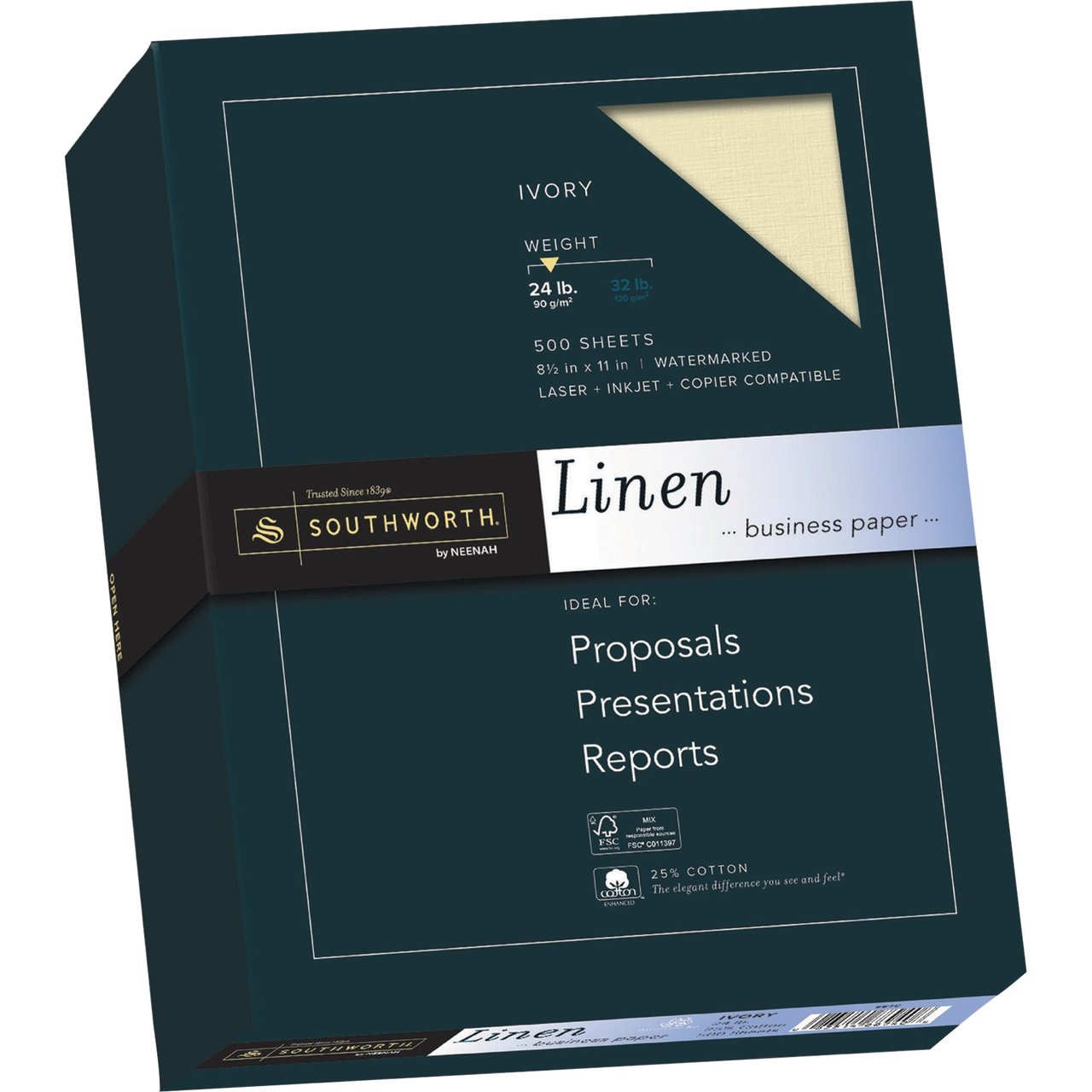 Southworth Linen Business Paper, 25% Cotton, Ivory, 24 lb, 500 Sheets - Image 1