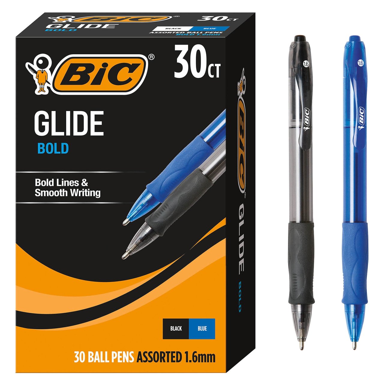 BIC Glide Bold Retractable Ball Point Pens, Black & Blue Ink, 30 CT - Image 1