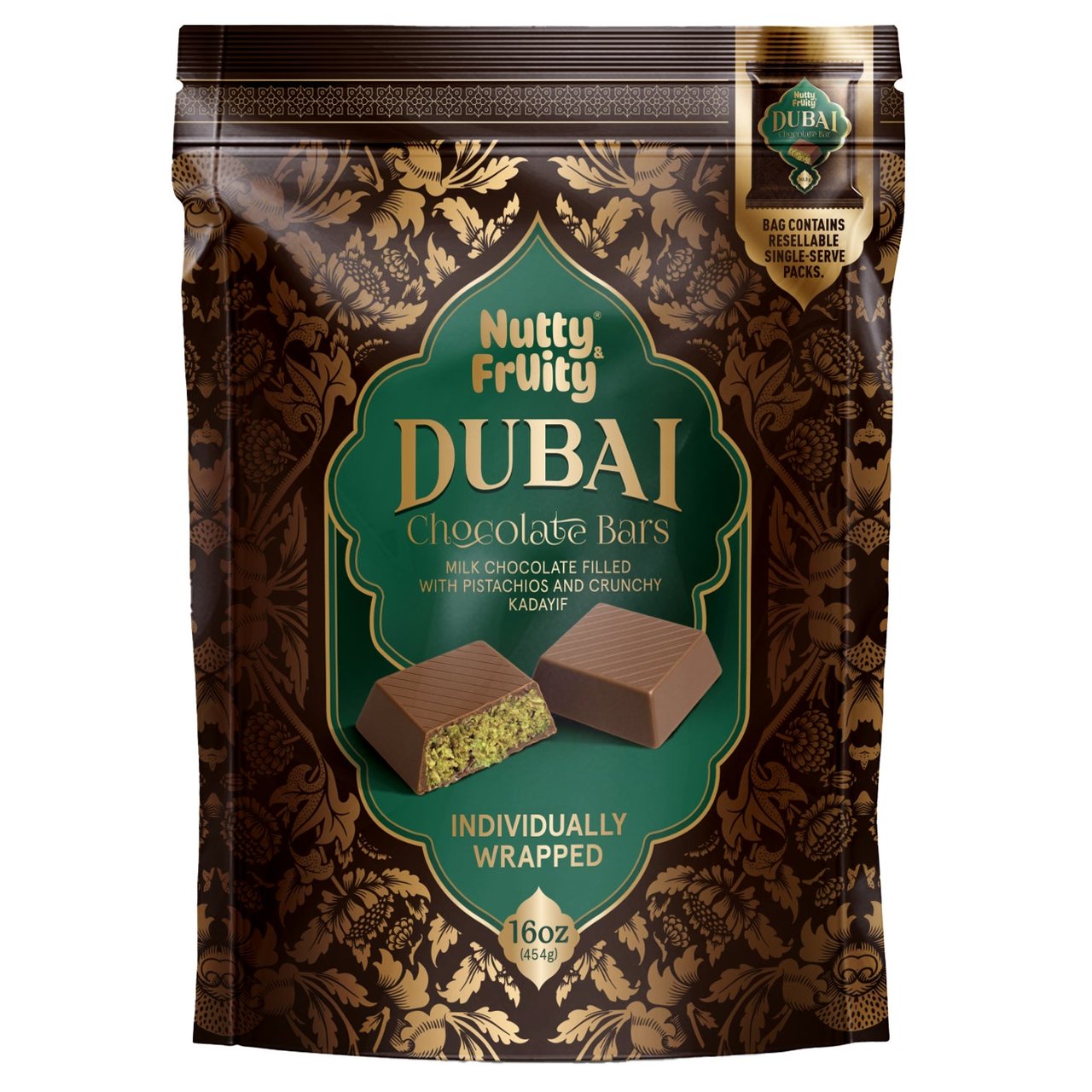 Nutty & Fruity Dubai Chocolate Bars 16 Count/1 oz Bars - Image 1