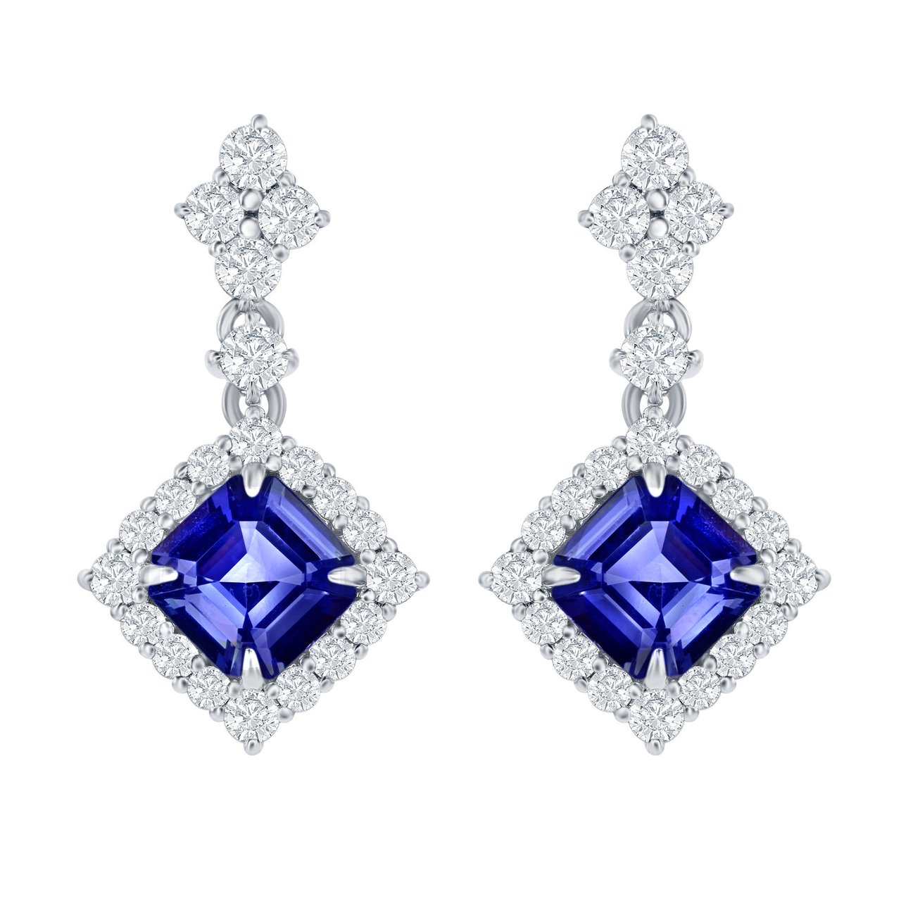 2.37 CTW Square Emerald Cut Tanzanite & Diamond VVS2/VS1 G/H 18KT White Gold Earrings - Image 1
