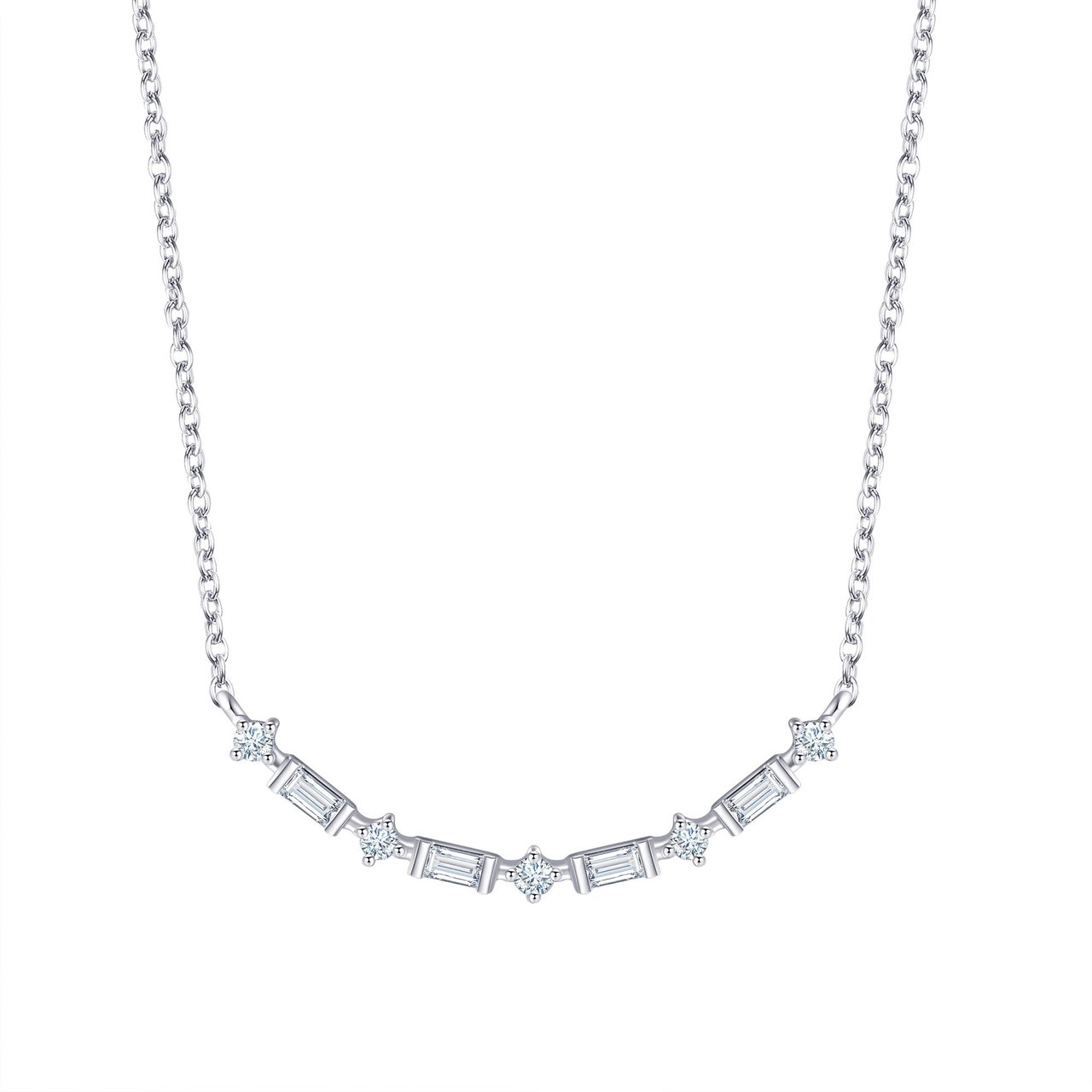 14kt White Gold VS2 I 0.21 CTW Baguette and Round Diamond Necklace