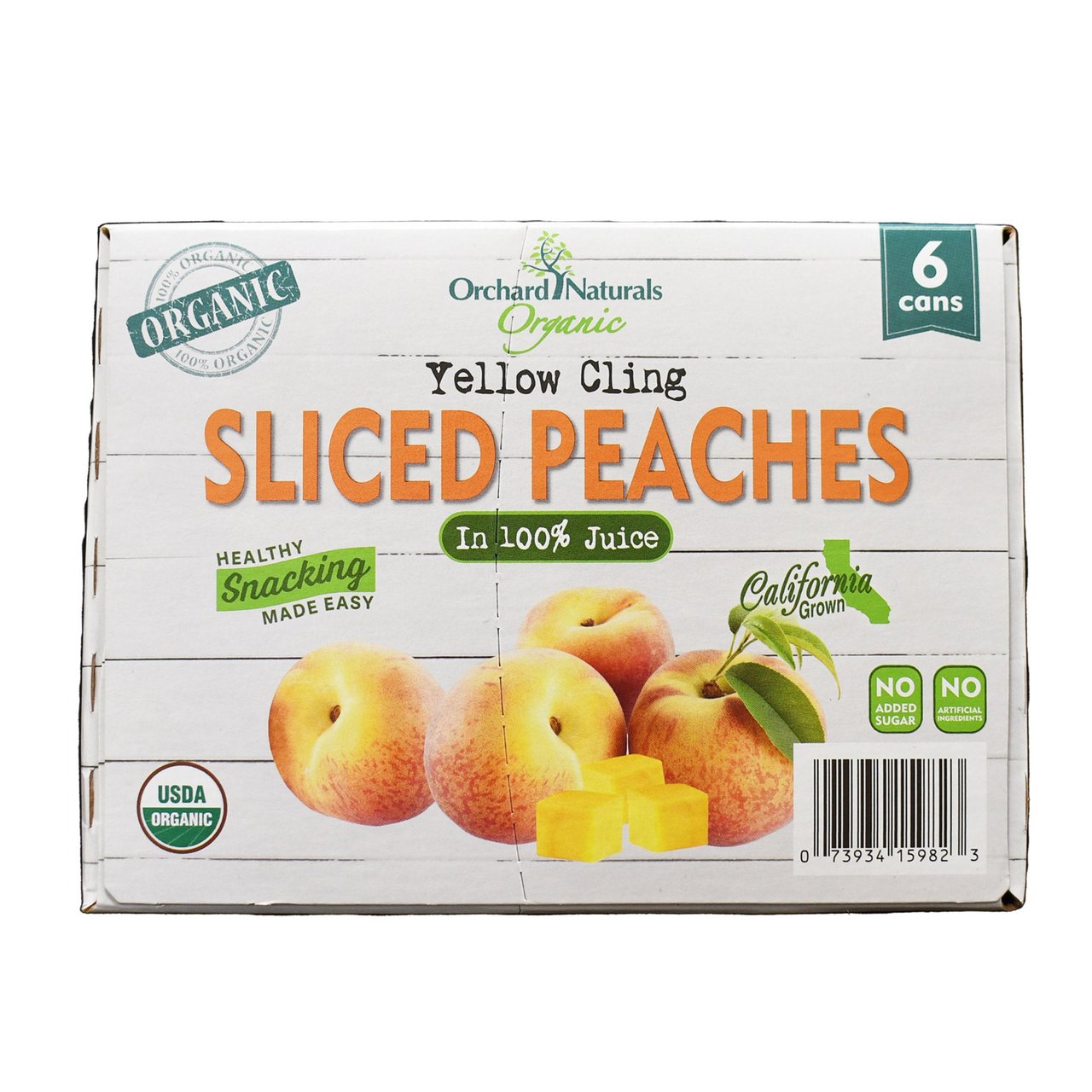 Orchard Naturals Organic Sliced Peaches 6 Pack 15 Ounces Each - Image 1