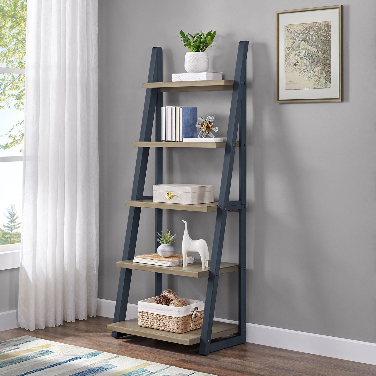 Bayside Furnishings Fynn 72" Ladder Bookcase - Image 1