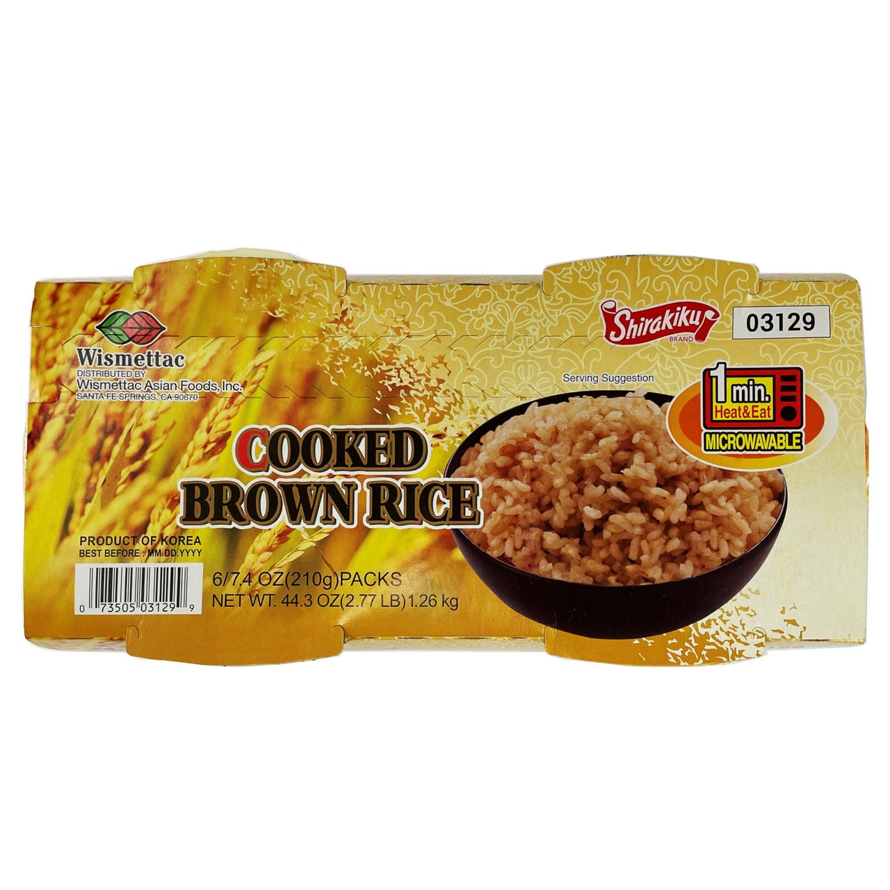 Shirakiku Brand Brown Microwaveable Cooked Rice, 6 Pack, 7.4 oz Each - Image 1