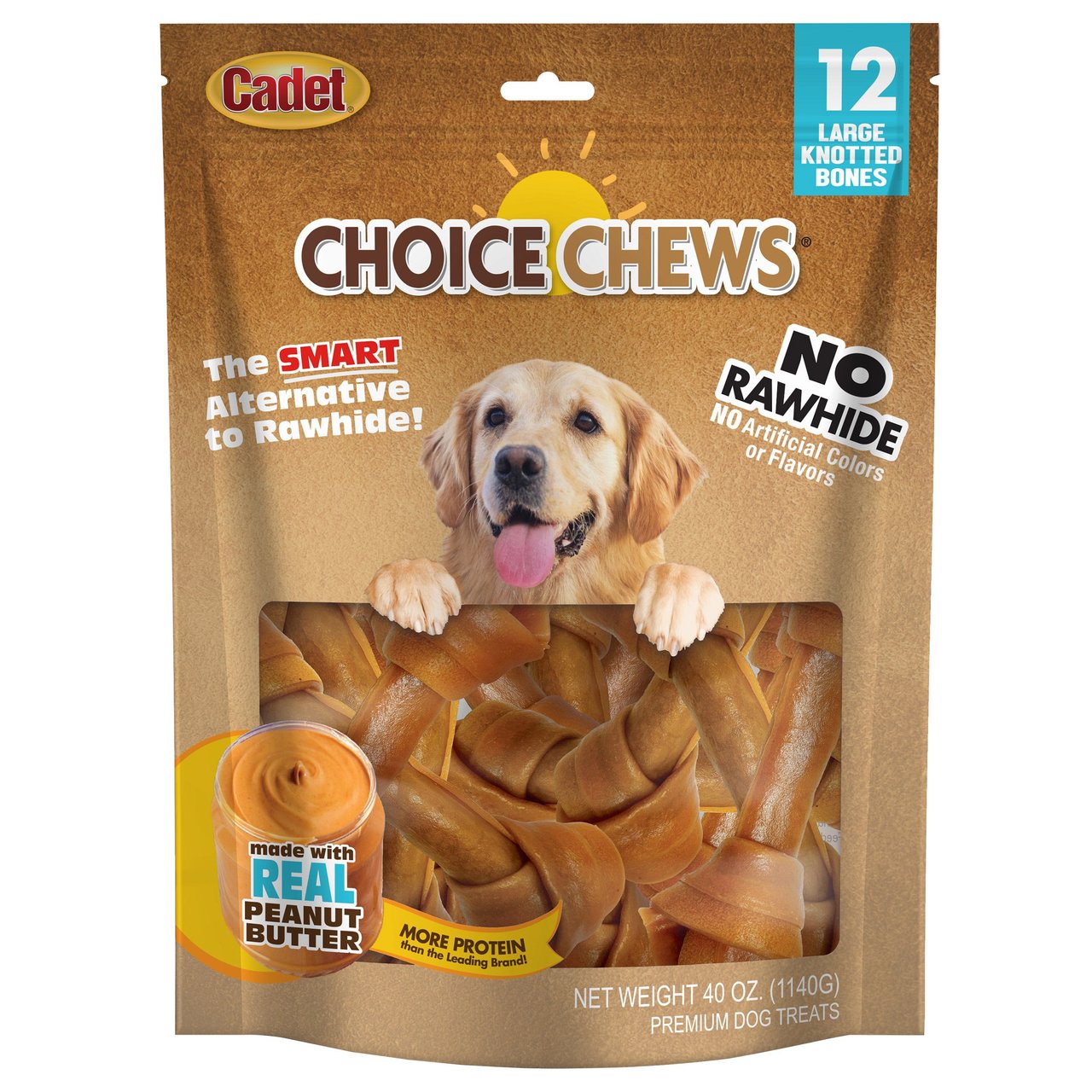 Cadet Choice Chews 12 Large Knotted Bones 40 Ounces - Image 1