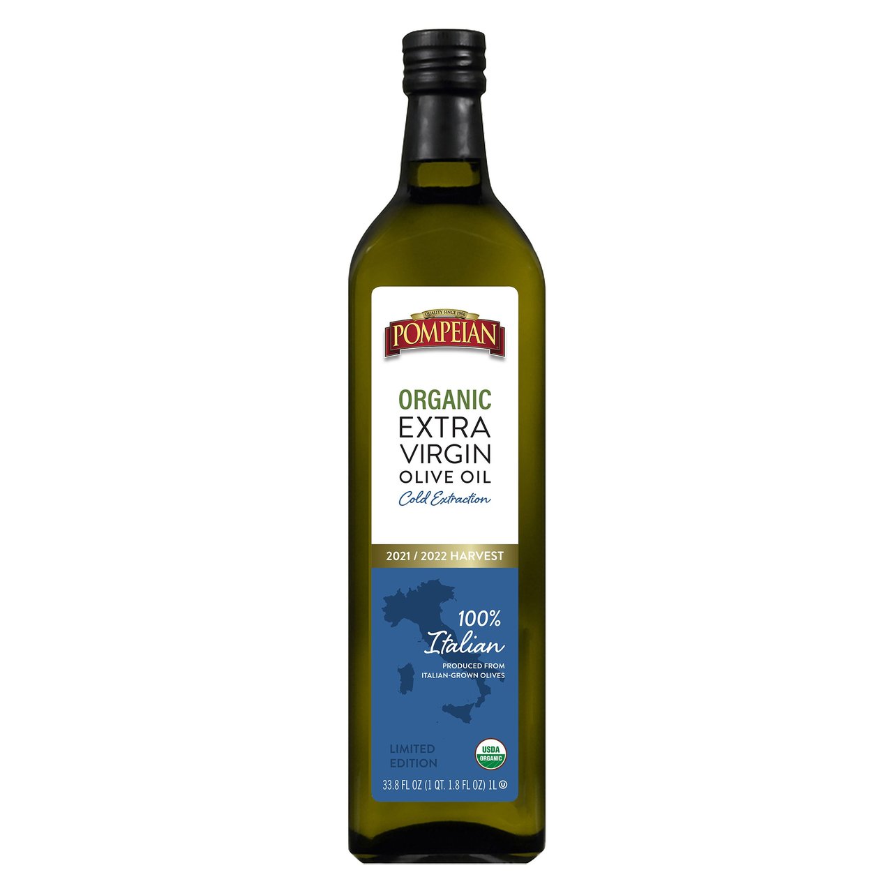 Pompeian Organic 100% Italian Extra Virgin Olive Oil, 1 Liter - Image 1